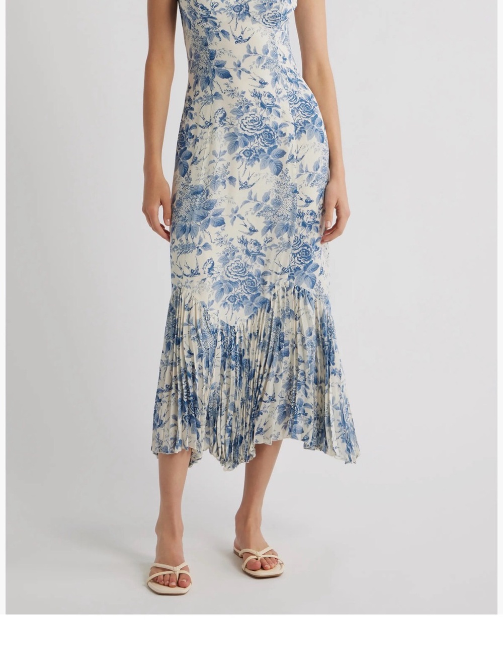 Women's Blue Floral Pleated Midi Skirt